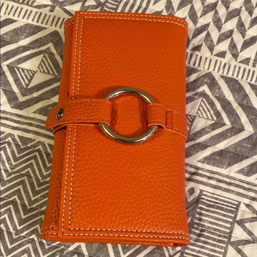 Orange Leather Wallet with Silver Ring